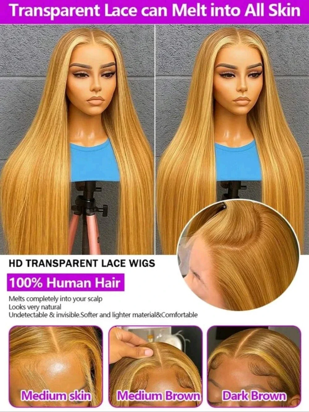 Honey Blonde Straight Lace Front Wig - Natural Shine